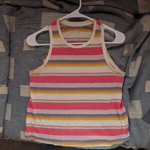 American Eagle Outfitters Striped Muscle Tee - Pink, Yellow, Blue